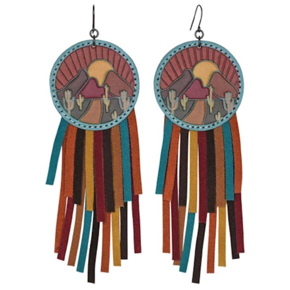 Justin Western Leather Fringe Earrings NWT $39 Retail - Picture 1 of 4